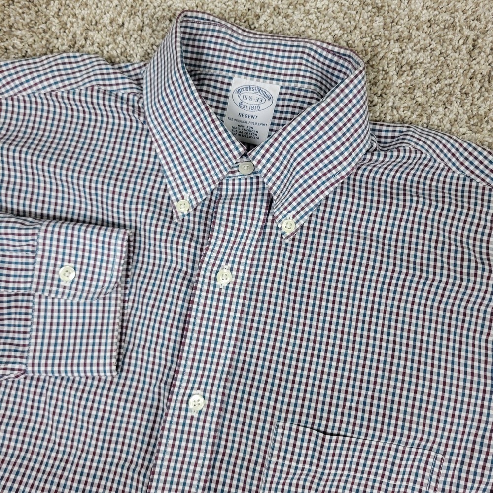 Brooks Brothers Regent Mens 15.5-33 Multicolor Check Button Down Long Sleeve